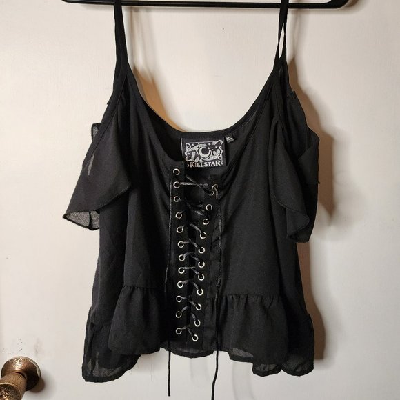 Killstar Black Lace-Up Women's Top - Picture 1 of 5